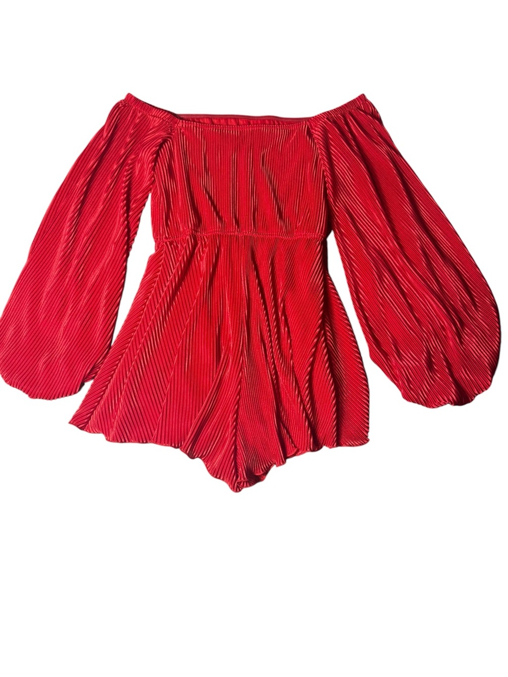 Red Off-the-Shoulder Pleated Romper Size M